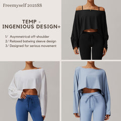 Freemyself Fitness Long-Sleeve Top for Women Off-the-Shoulder Batwing Sleeve Outerwear Casual Versatile Long-Sleeve Yoga Cover-Up