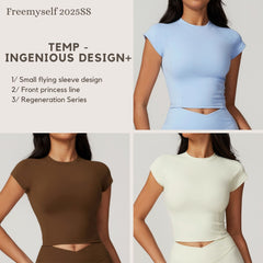 Freemyself high-Support Recycled Crop Top - Women's Quick-Dry Fitness Tee with Mini Cap Sleeves | Running, Yoga, Gym Workout