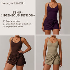Freemyself recycled Tennis Skirt - Women's Built-in Shorts with Twist Knot & Cutout Back | Anti-Slip Quick-Dry Dress