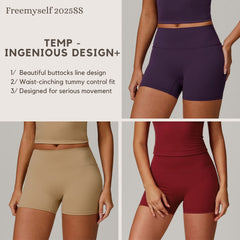 Freemyself Brushed Fleece-Lined Yoga Shorts for Women High-Waisted Tummy-Control Fitness Pants Butt-Lifting Running Shorts