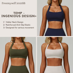 Freemyself Halter Neck Cloud-Sensitive Yoga Bra Cut-Out Back Yoga Top Running Fitness High-Intensity Sports Bra