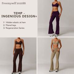 Freemyself recycled Yoga Set - Women's Street-Ready Strappy Bra & Flared Leggings | Gym to Street Running