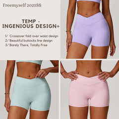 Freemyself Bare-Skin Cross-Front High-Waisted Yoga Shorts Peach-Tone Tight-Fitting Butt-Lifting Athletic Shorts Women's Outerwear Fitness Pants