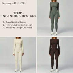 Brushed Contrast-Color Yoga Jumpsuit with Cutout Back Women's 3D-Fitted Yoga Wear for Workouts and Fitness