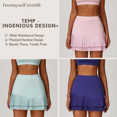 High-Waisted Sports Skirt with Nude-Tone Waistband, Flattering Fit, Pleated Hem, Anti-Exposure Design, Built-in Leggings, Pocket Detail