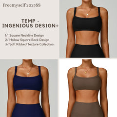 Freemyself Double-Strap Ribbed Yoga Bra with Cutout Back, Form-Fitting Sports Top for Outerwear, Running & Fitness Wear