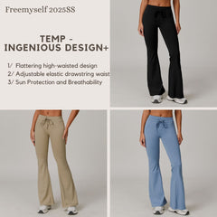 Freemyself UV-Protective Athletic Bell-Bottom Pants High-Waisted Drawstring Design Slightly Flared Fit UV Protection Breathable Cool-Feel Long Pants