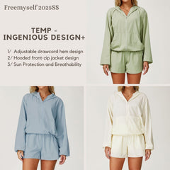 Freemyself Quick-Dry Sports Sunscreen Jacket Cooling, Breathable Hooded Zipper Jacket UV Protection Sunscreen Clothing