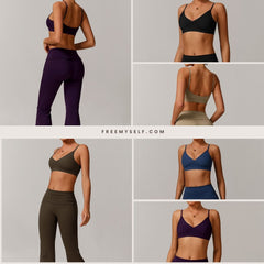 Freemyself recycled Yoga Set - Women's Street-Ready Strappy Bra & Flared Leggings | Gym to Street Running