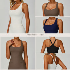 Freemyself External Thread Yoga Tank Top Form-Fitting Backless High-Intensity Sports Tank Outdoor Running Fitness Wear