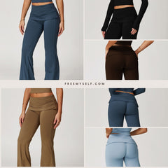 High-Waisted Running Leggings with Folded Hem Versatile Bell-Bottom Yoga Pants