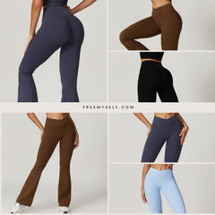 Freemyself recycled Flared Yoga Pants - Women's Naked Feel High-Waist with Butt Lift Tech | Quick-Dry Wide Leg Lounge