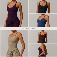 Freemyself recycled Tennis Skirt - Women's Built-in Shorts with Twist Knot & Cutout Back | Anti-Slip Quick-Dry Dress