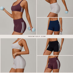 Freemyself Naked-Feel Contrast-Color Yoga Shorts Peach-Tone Tight-Fitting Butt-Lifting Shorts Women's Outerwear Sports Fitness Pants