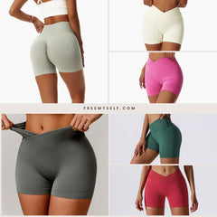 Freemyself Peach Butt-Lifting European-Style Yoga Shorts High-Waisted Stretch Running Fitness Shorts Seamless Tight-Fitting Athletic Shorts