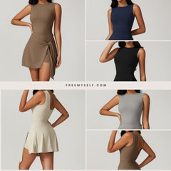 Freemyself Two-Piece Style Anti-Exposure Tight-Fitting Sports Dress Slimming Strappy Casual Fitness Backless Yoga Tennis Skirt