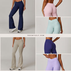 Freemyself Micro-Bell Naked-Feel Yoga Pants Cross-Front High-Waisted Running & Fitness Tights Versatile Bell-Bottom Leggings