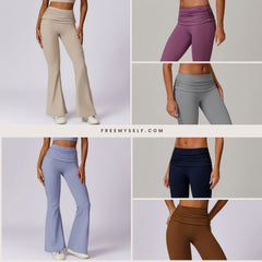 Freemyself Quick-Dry Butt-Lifting Yoga Pants Nude-Feel Casual Wide-Leg Athletic High-Waisted Tight Flared Pants