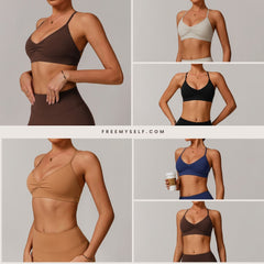 Freemyself Quick-Dry V-Neck Yoga Bra Cross-Back Gathered Underwire Sports Bra for Running & Fitness