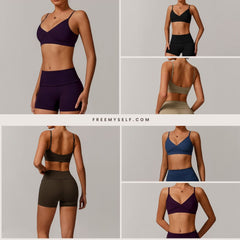 Freemyself recycled Yoga Set - Women's Street-Ready Strappy Bra & Workout Shorts | Gym to Street Running