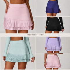 High-Waisted Sports Skirt with Nude-Tone Waistband, Flattering Fit, Pleated Hem, Anti-Exposure Design, Built-in Leggings, Pocket Detail