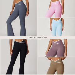 Freemyself Bare-Skin Feel Yoga Leggings Slightly Flared Cross-Front High-Waisted Wide-Leg Bell-Bottom Pants Women's Athletic Fitness Pants