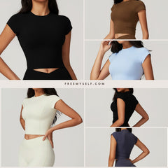 Freemyself high-Support Recycled Crop Top - Women's Quick-Dry Fitness Tee with Mini Cap Sleeves | Running, Yoga, Gym Workout