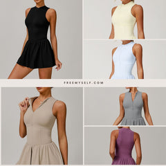 Freemyself Two-Piece Style Stand Collar Dress Outdoor Running Anti-Exposure Underlayer A-Line Skirt Hem Tennis Skirt