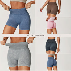 Freemyself Seamless Sandwashed Yoga Shorts High-Waisted Butt-Lifting Shorts Tight-Fitting Running Sports Fitness Yoga Pants