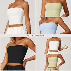 Freemyself Sun Protection Yoga Tank Top Nude-Feel Quick-Dry Breathable Strapless Sports Running Fitness Tank