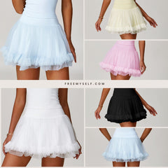 Freemyself Anti-Exposure Leggings High-Waisted Tennis Skirt Casual A-Line Skirt Mesh Sports Skirt