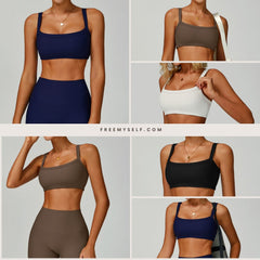 Freemyself Double-Strap Ribbed Yoga Bra with Cutout Back, Form-Fitting Sports Top for Outerwear, Running & Fitness Wear
