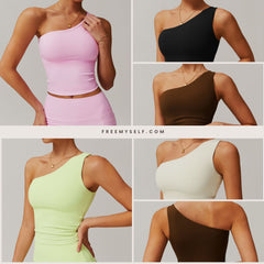 Freemyself Asymmetric One-Shoulder Waist-Defining Yoga Tank Top Quick-Dry Sports Shaping Underwear Running Fitness Tank Top