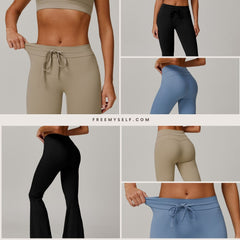 Freemyself UV-Protective Athletic Bell-Bottom Pants High-Waisted Drawstring Design Slightly Flared Fit UV Protection Breathable Cool-Feel Long Pants