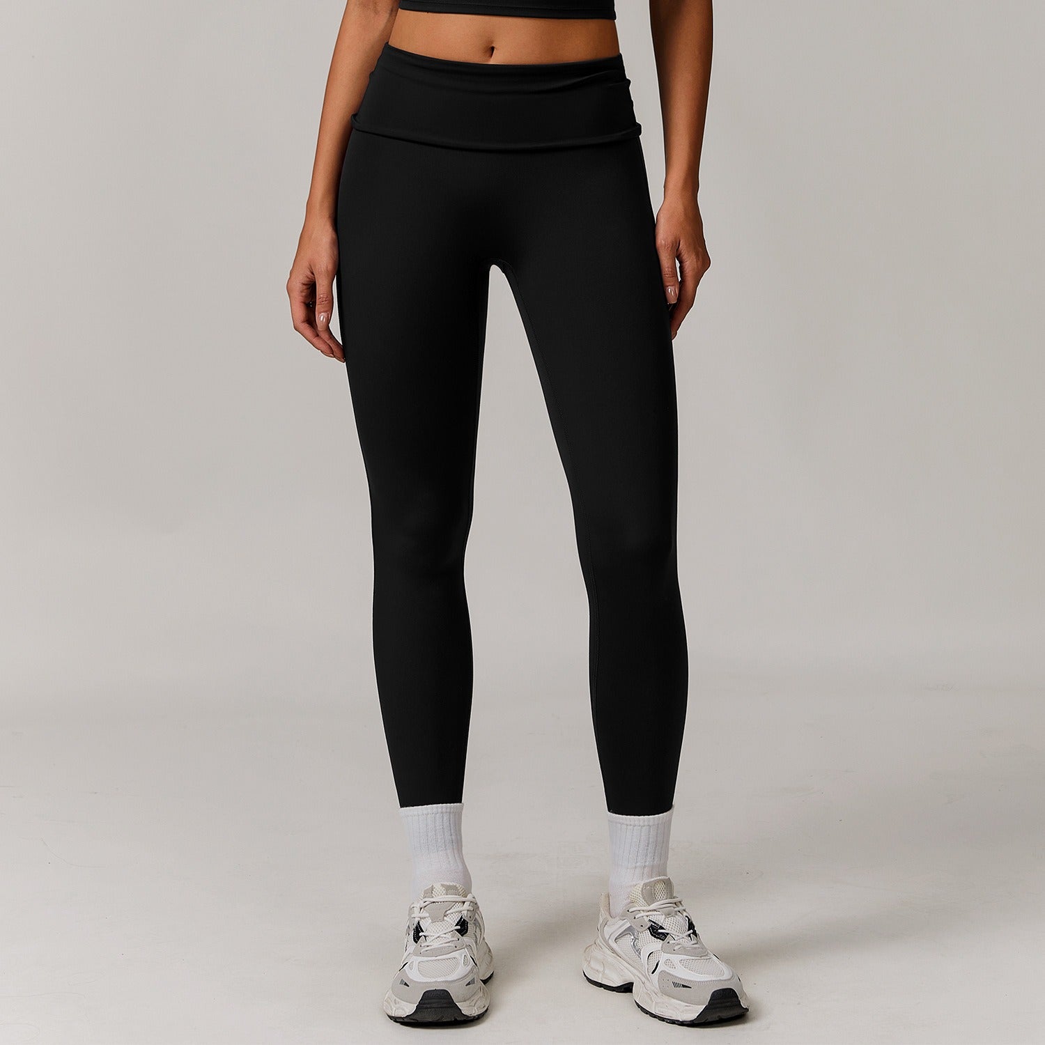 Freemyself recycled Fold-Over Yoga Pants - Women's High-Waist Lifting Fit | Everyday Tights for Gym & Lounge