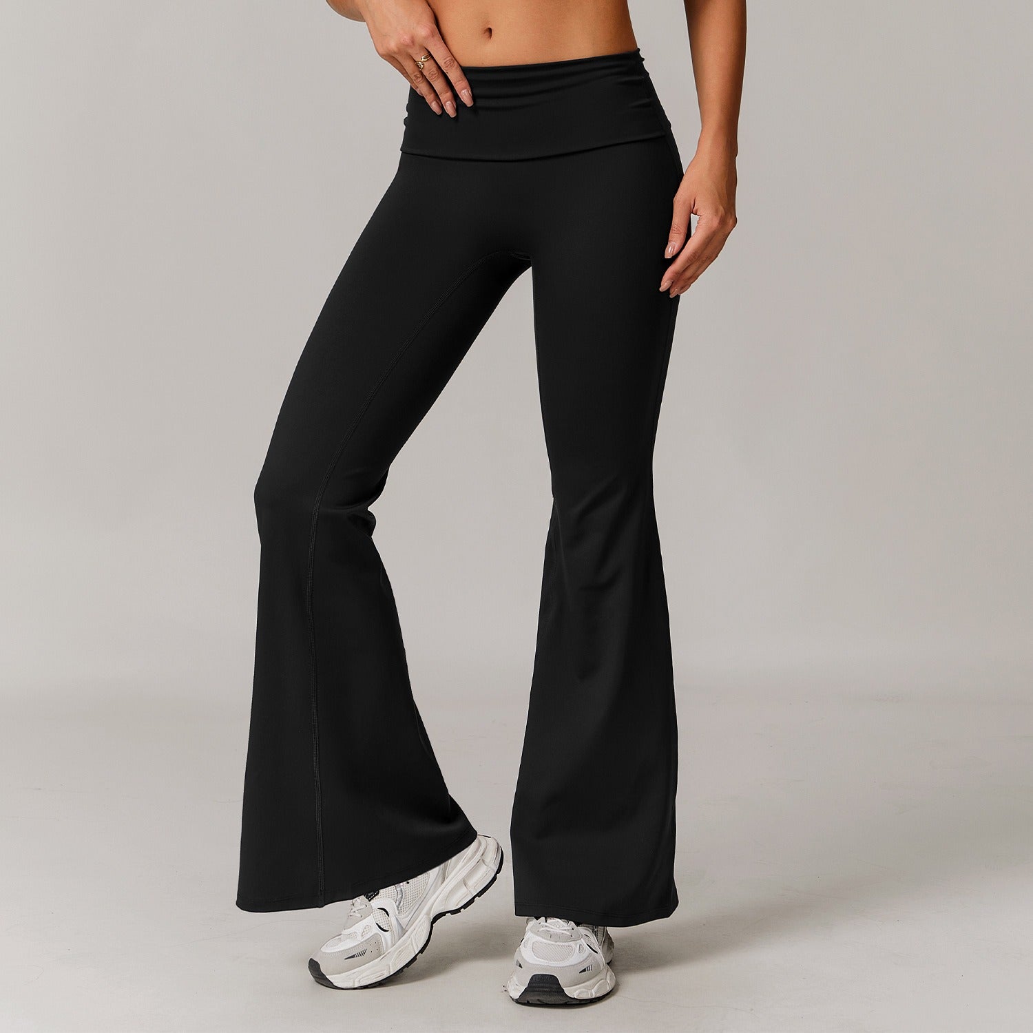 Freemyself recycled Fold-Over Yoga Pants - Women's Micro Flare Leggings | Gym to Street Running & Lounge