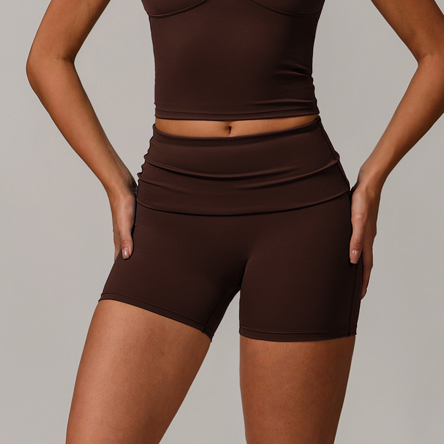 Freemyself recycled Yoga Shorts - Women's Fold-Over High-Waist with Lifting Fit | Quick-Dry Running & Gym