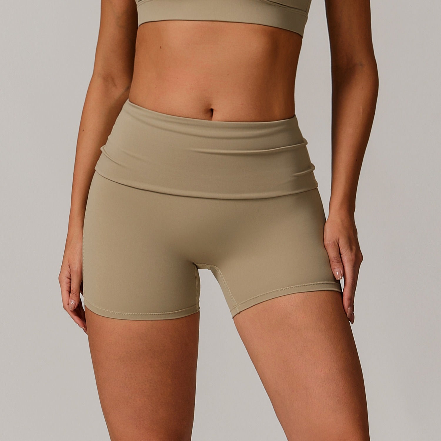 Freemyself recycled Yoga Shorts - Women's Fold-Over High-Waist with Lifting Fit | Quick-Dry Running & Gym