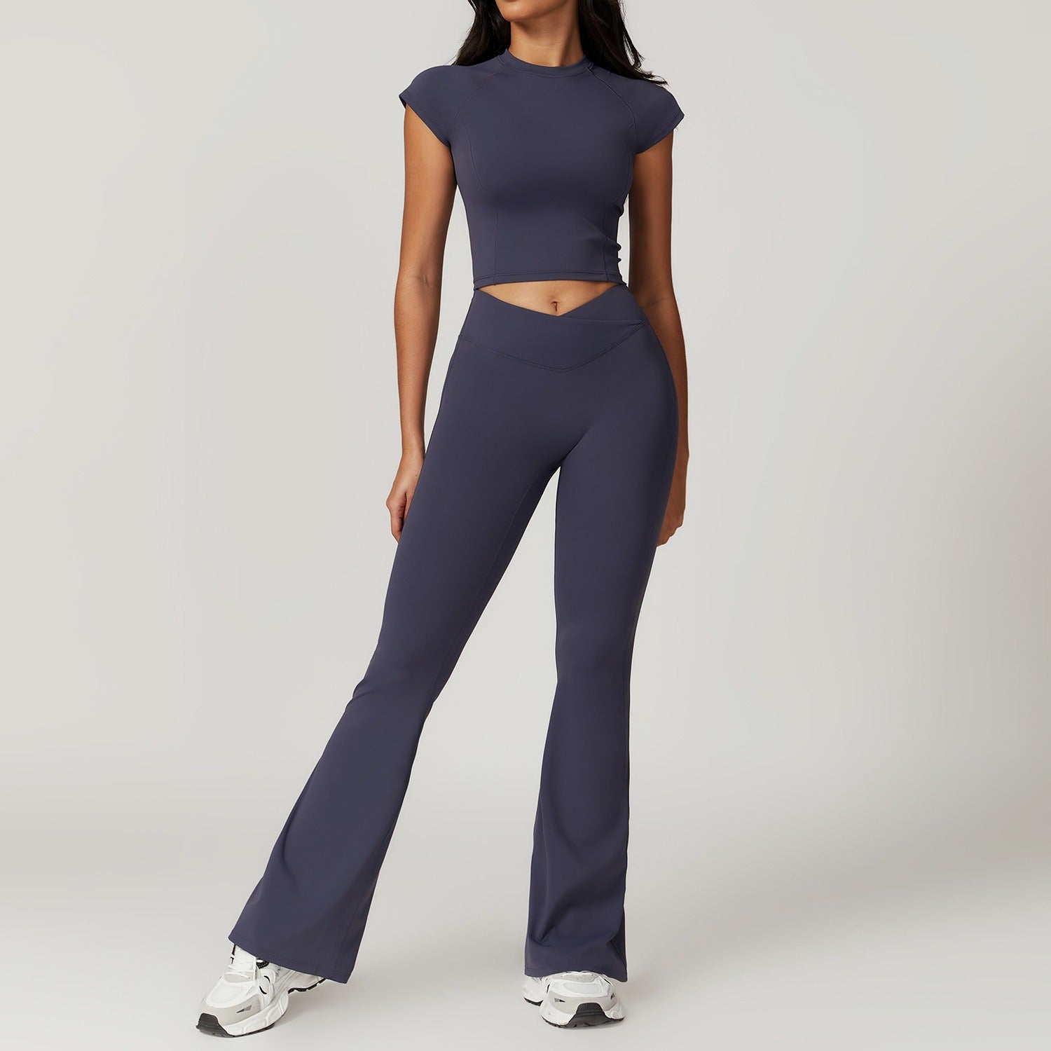 Freemyself recycled Yoga Set - Women's Quick-Dry Short Sleeve Top & Flared Leggings | Street-Ready Workout Outfit