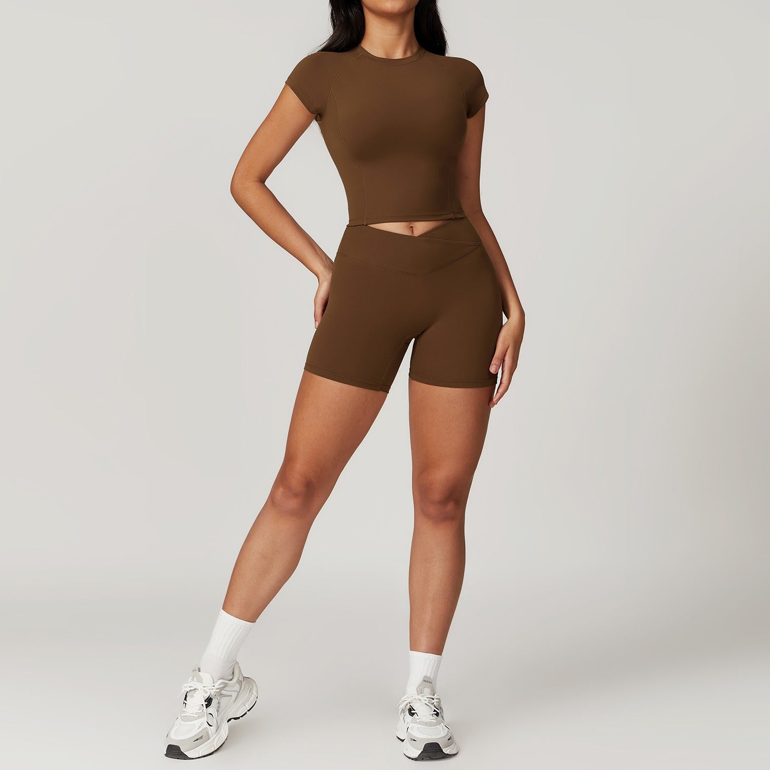 Freemyself recycled Yoga Set - Women's Quick-Dry Short Sleeve Top & Workout Shorts | Street-Ready Workout Outfit