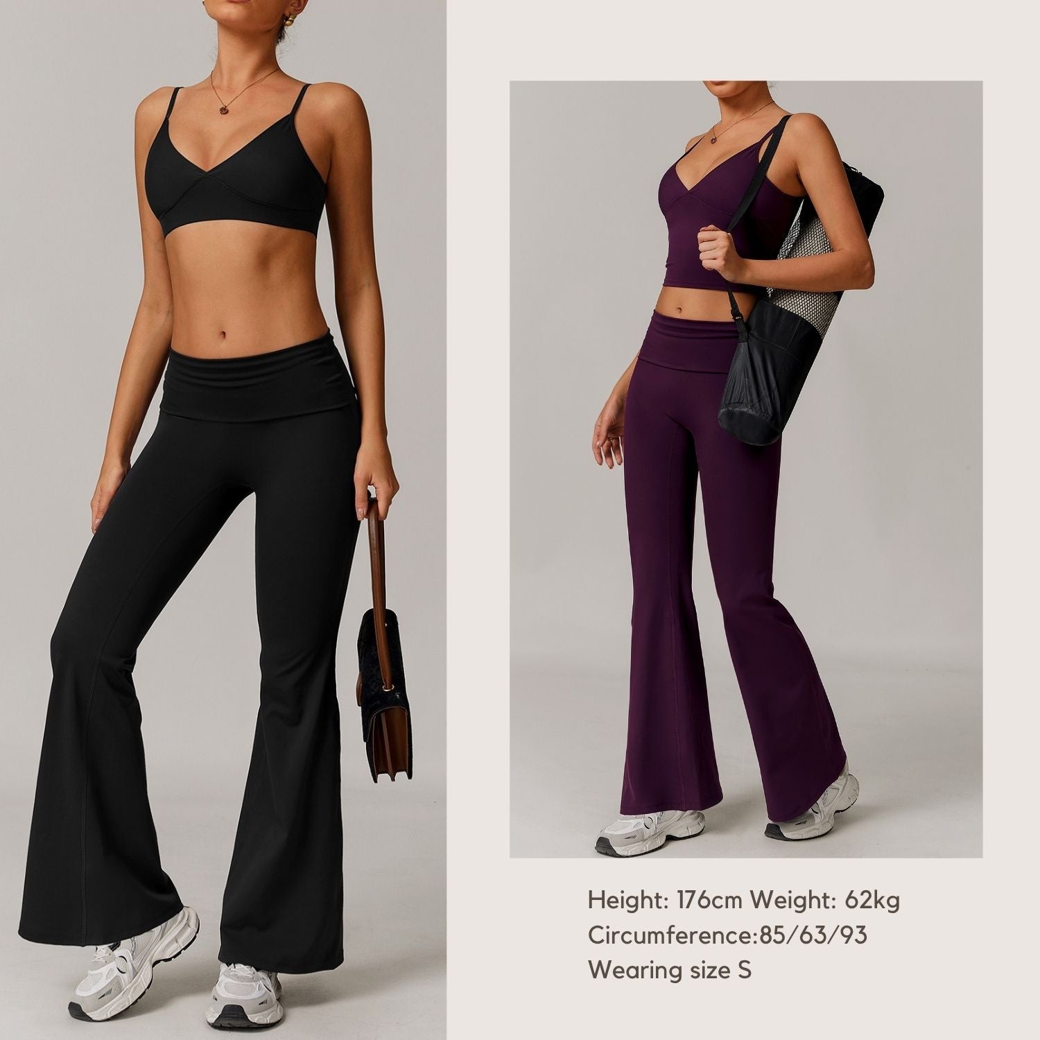 Freemyself recycled Fold-Over Yoga Pants - Women's Micro Flare Leggings | Gym to Street Running & Lounge