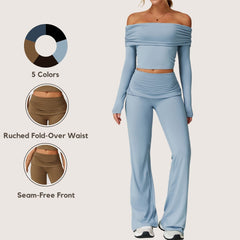 High-Waisted Running Leggings with Folded Hem Versatile Bell-Bottom Yoga Pants