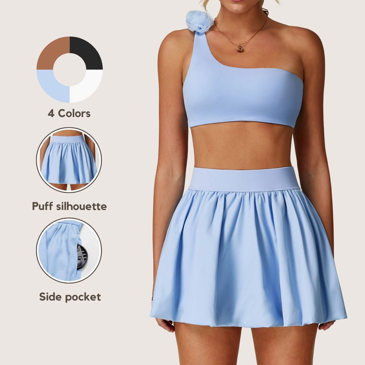 Freemyself Quick-Dry Tennis Skirt Anti-Exposure Lining Breathable Pockets Flared Skirt Running Sports Skirt