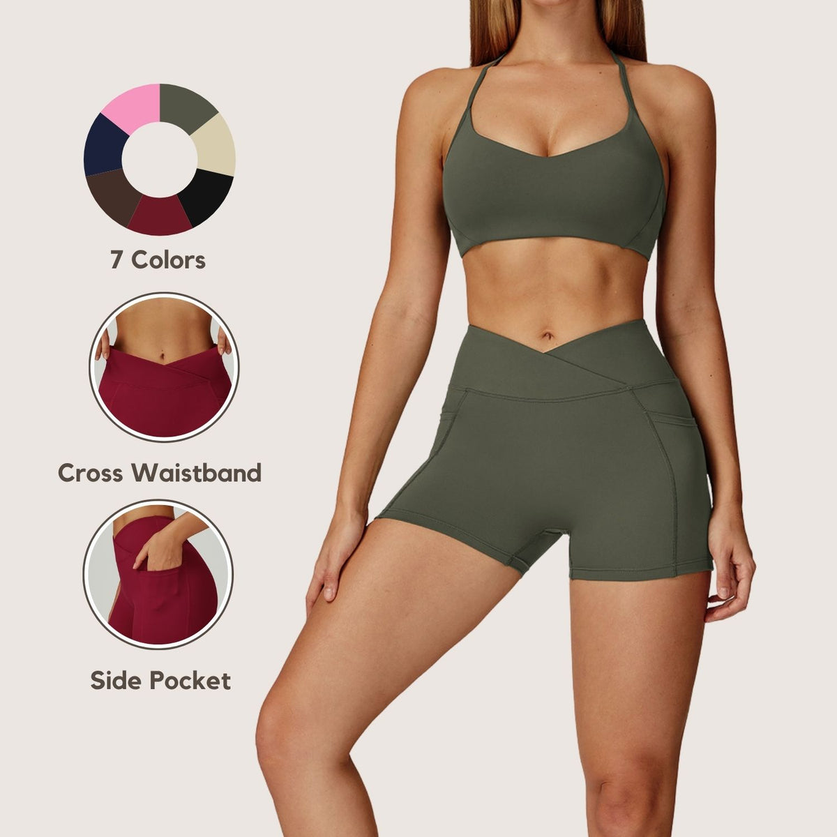 Bare-Skin High-Waisted Yoga Shorts Cross-Front Waistband Tight-Fit Yoga Pants Outdoor Running Cycling Sports Shorts