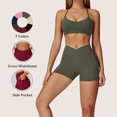 Bare-Skin High-Waisted Yoga Shorts Cross-Front Waistband Tight-Fit Yoga Pants Outdoor Running Cycling Sports Shorts