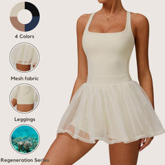 Freemyself recycled Mesh Tennis Skirt with Built-in Shorts - Faux Two-Piece, Quick-Dry, Breathable, Anti-Slip - Running Workout Activewear