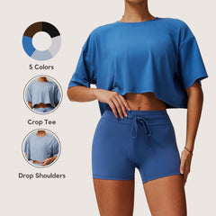 Freemyself Brushed-Back Short-Sleeve Sports Top Comfortable Crew Neck Cropped T-Shirt Fitness Running Yoga Wear