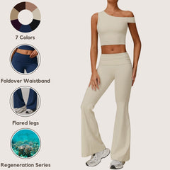 Freemyself recycled Fold-Over Yoga Pants - Women's Micro Flare Leggings | Gym to Street Running & Lounge