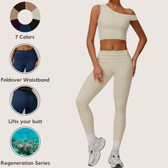 Freemyself recycled Fold-Over Yoga Pants - Women's High-Waist Lifting Fit | Everyday Tights for Gym & Lounge