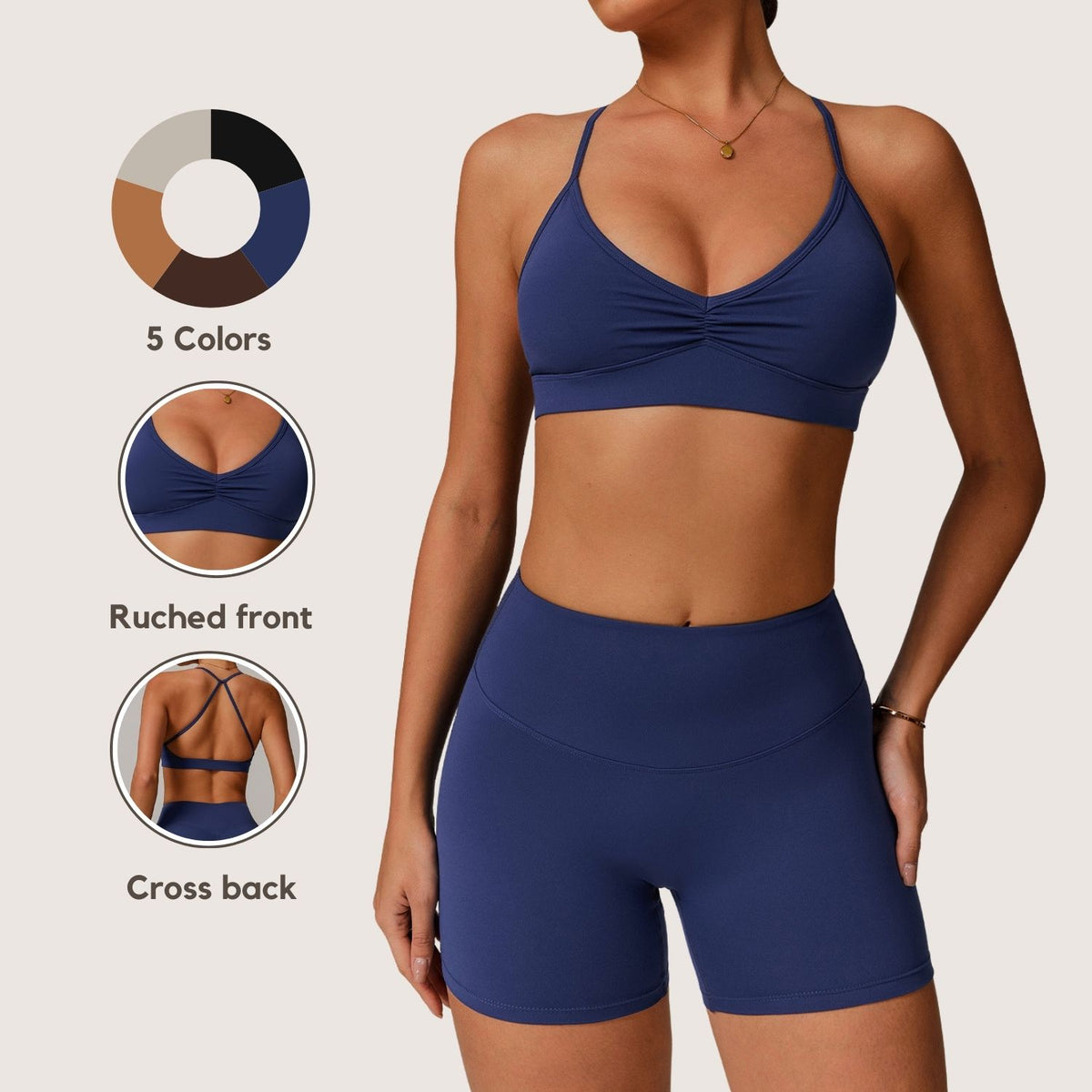 Freemyself Quick-Dry V-Neck Yoga Bra Cross-Back Gathered Underwire Sports Bra for Running & Fitness